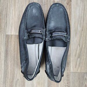 Calvin Klein Merve Men's 12 Black Leather Driving Loafers‎ Shoes Logo Metal Bit